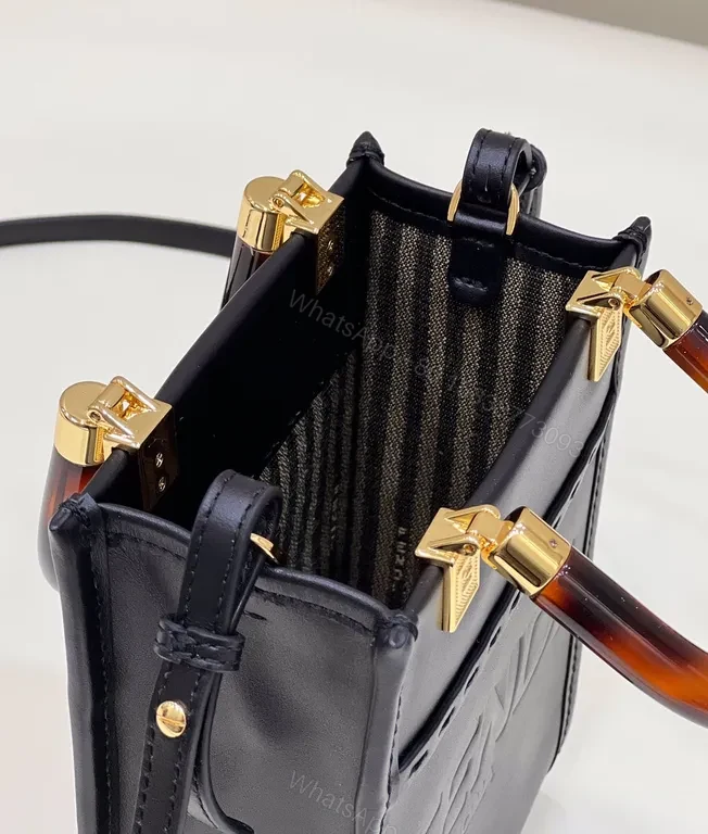 View 5 of Compact Leather Mini Handbag with Tortoishell Handle - Black, Fendi-inspired Style