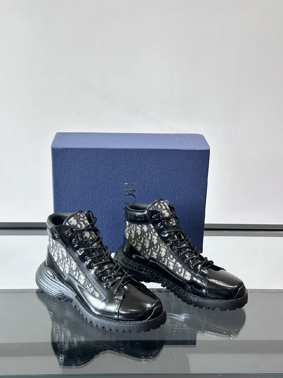 View 4 of Leather + Leather + High-Top + Dior Jacquard Accent + Boots