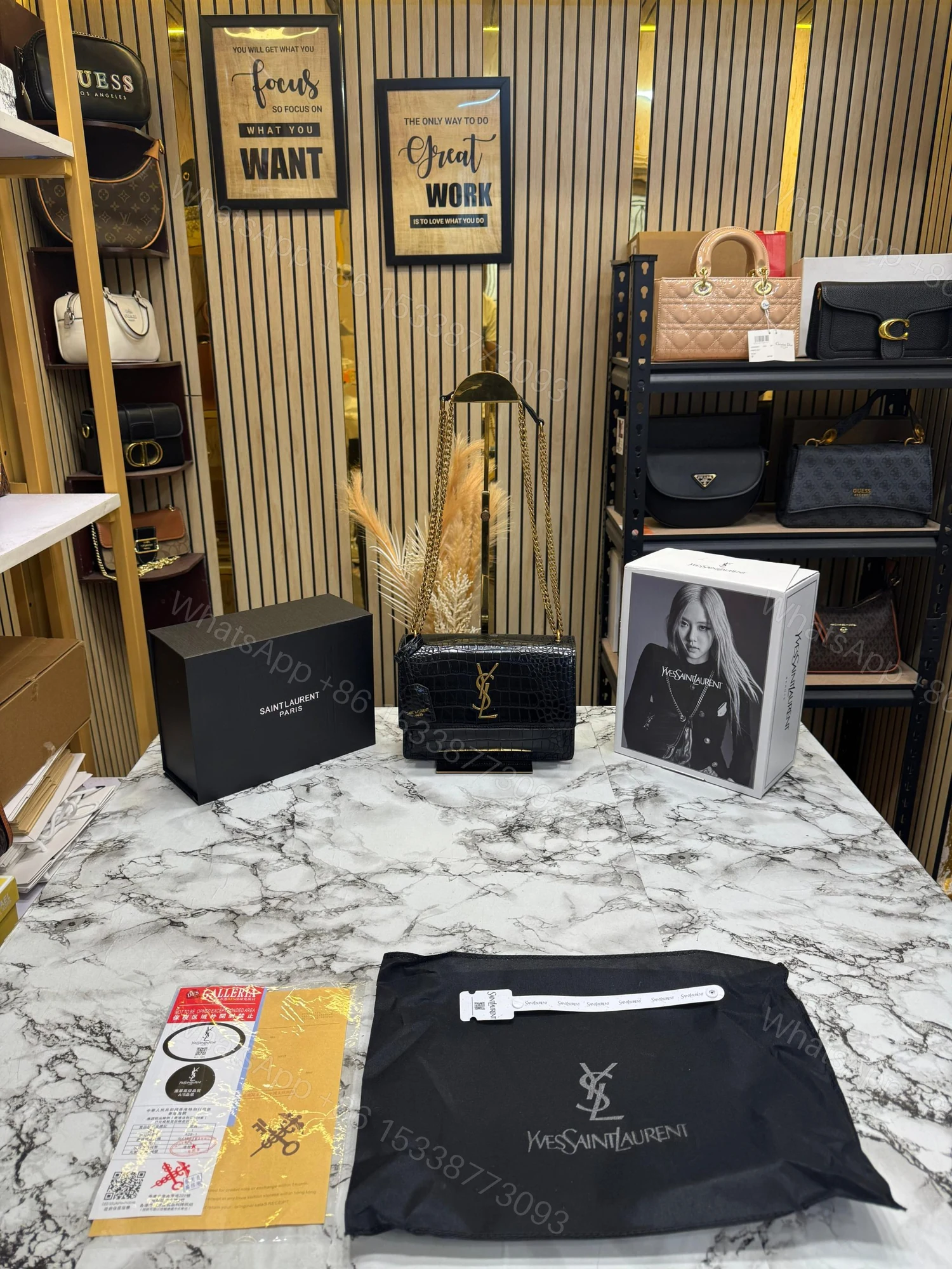 FIRST COPY YSL SUNSET CROCO CALFSKIN SHOULDER BAG — view 1