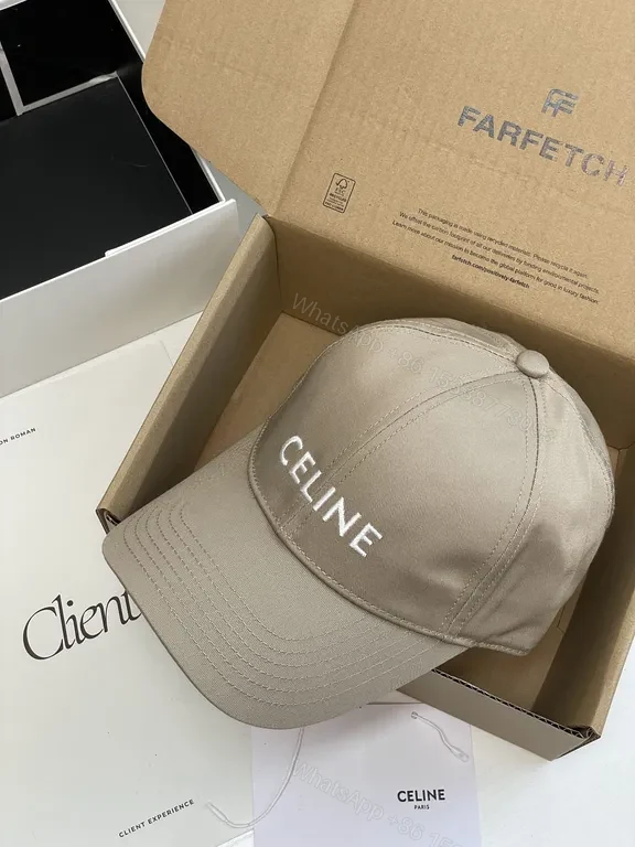 View 2 of Minimalist Luxury Cap - Beige Cotton, Structured, CELINE Embroidery Cap