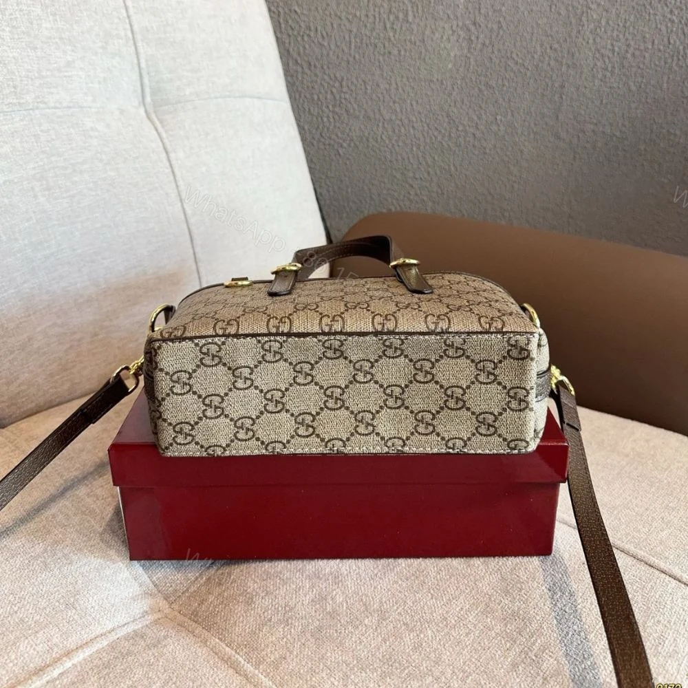 View 3 of Gucci GG Emblem Mini Bag Beige and Brown GG Fabric 20Cm 855491 FAEUC 9758