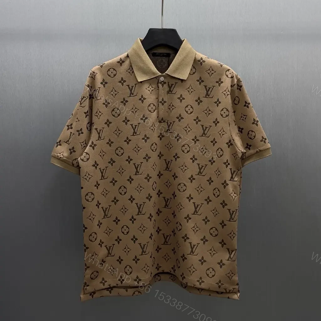 View 4 of Beige Polo: LV Monogram Knit, Classic Comfort Polo Shirt