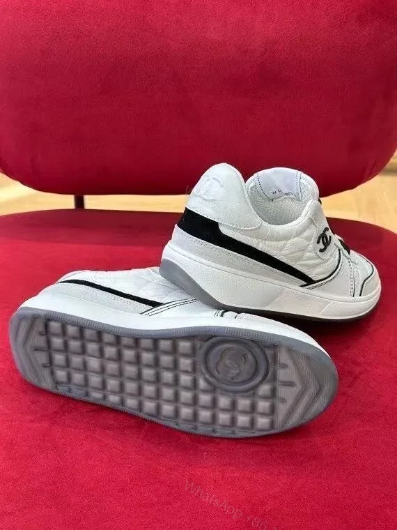 View 3 of White Leather High-Top Sneaker with Contrast Detailing and All-Day Comfort
