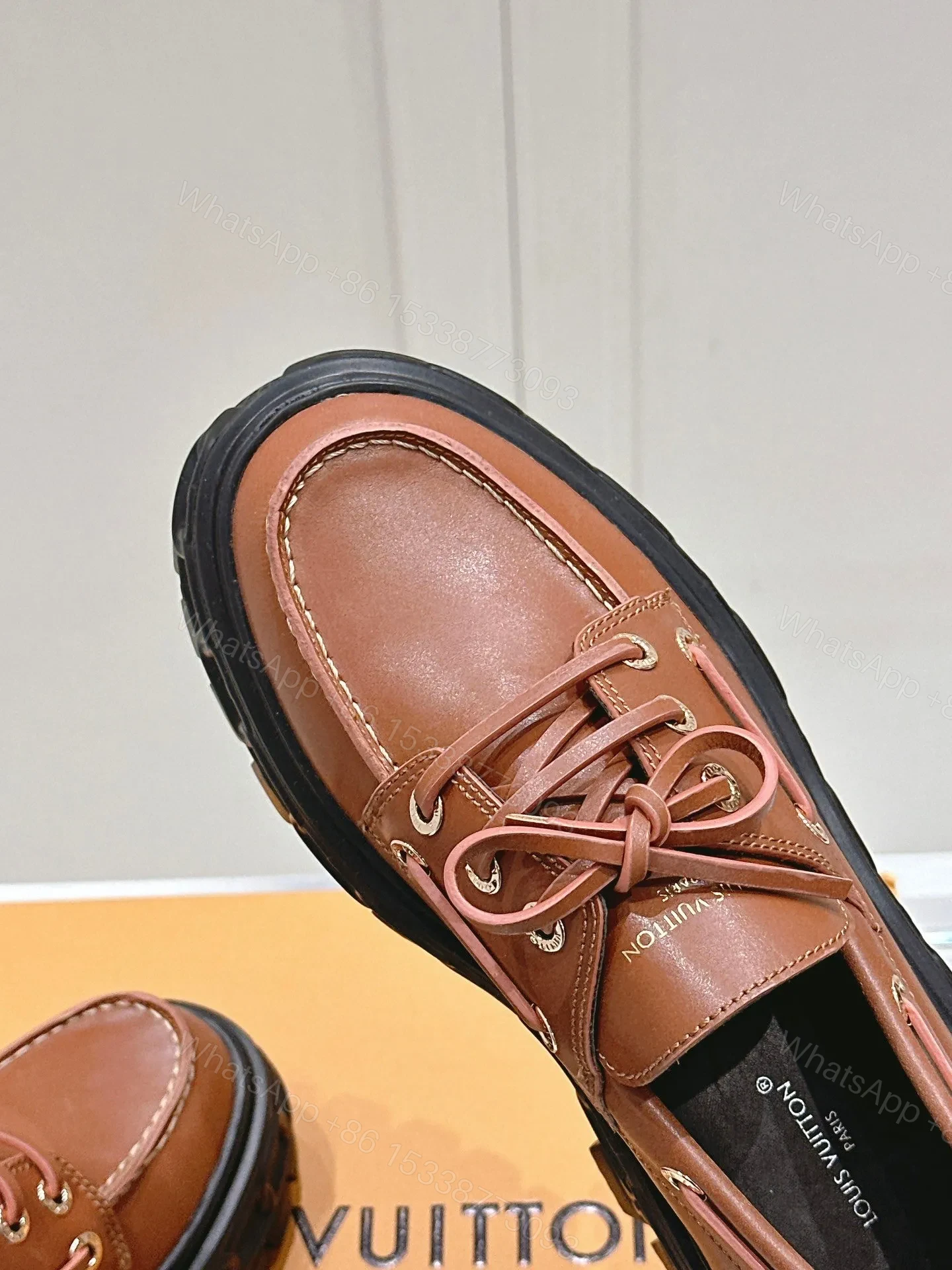 View 2 of LV Women Brown Leather Chunky Sole Loafers