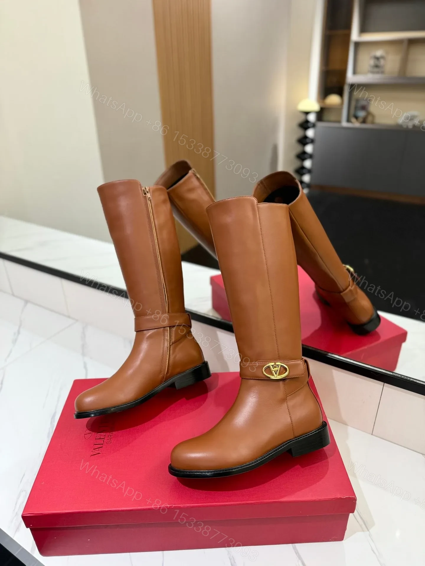 View 6 of Valentino Women Brown Leather Knee High Boots