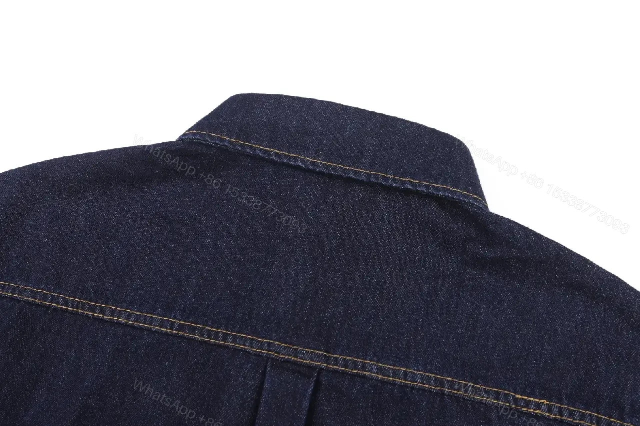 View 9 of Dark Indigo Denim Shirt, Classic Button-Down, LV Logo Embroidery