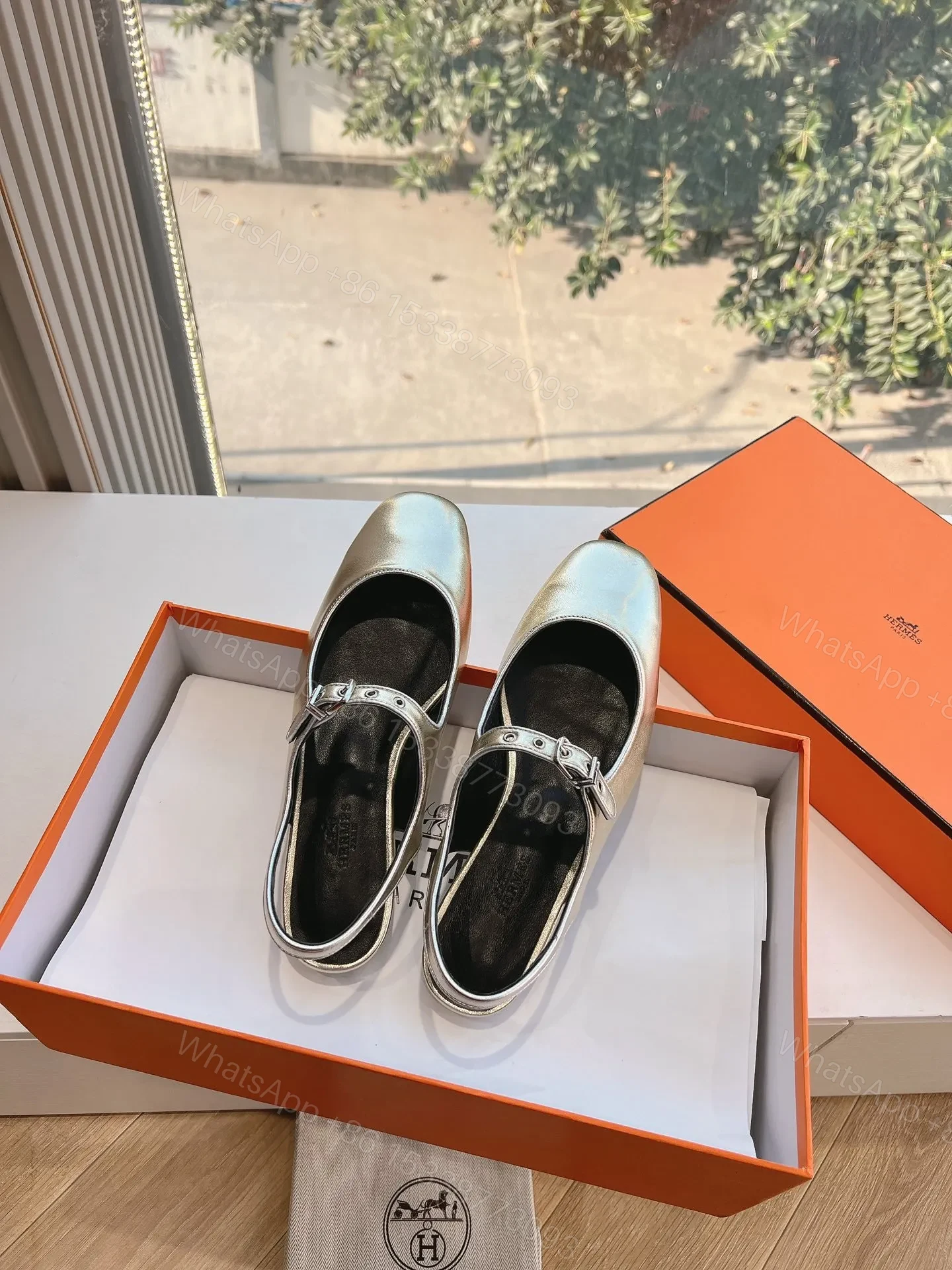 View 4 of Hermes Women Silver Leather Mary Jane Heels