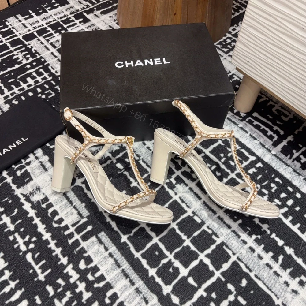 View 8 of 高仿Chanel*25C系列G46109C小羊皮高踭涼鞋白色8.8CM免檢版