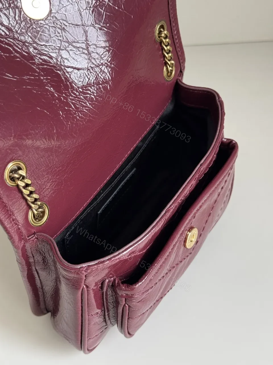View 3 of Rich Purple Textured Leather Camera Bag with Gold Hardware
