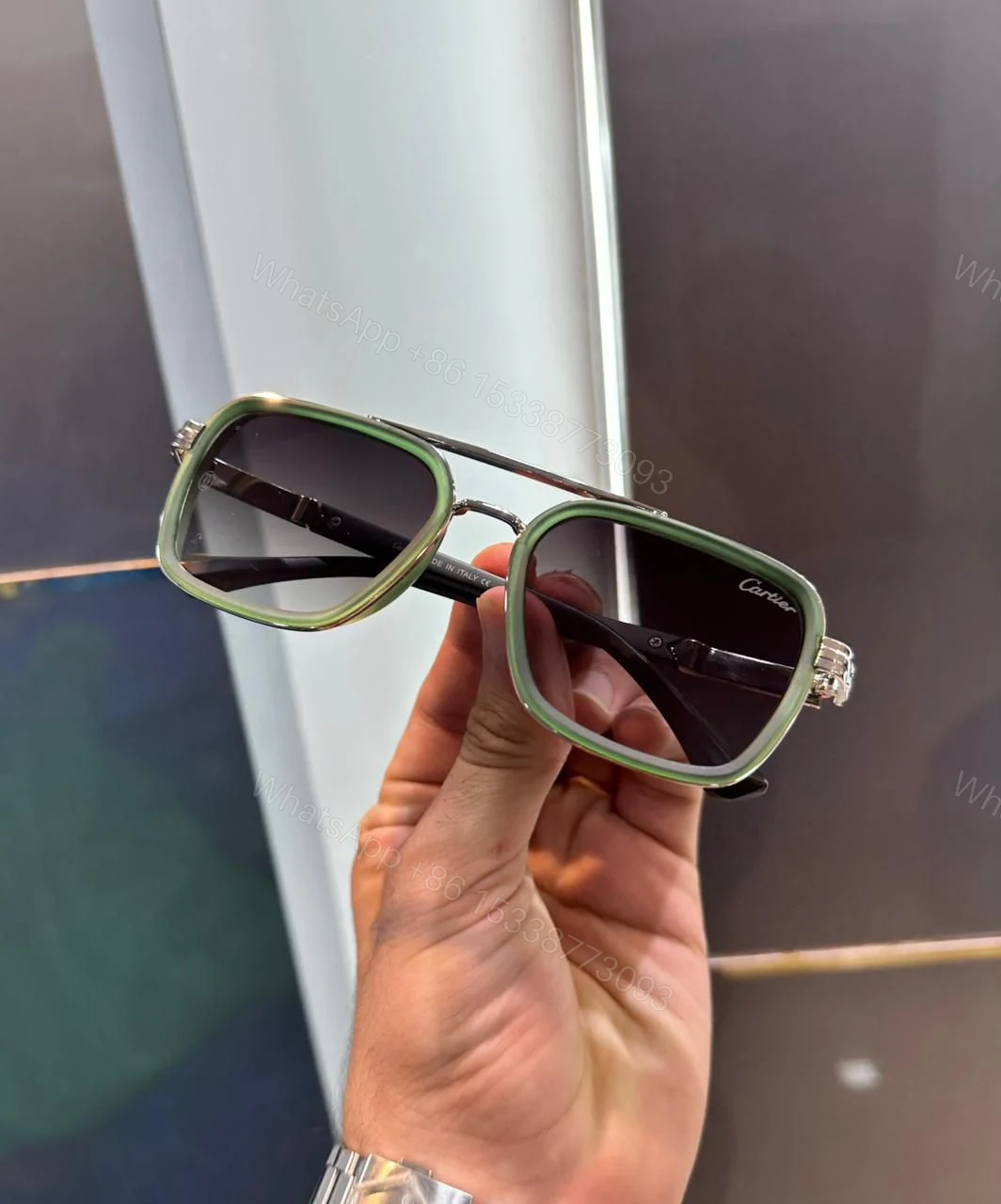 View 2 of Cartier Square Green Acetate Frame Sunglasses