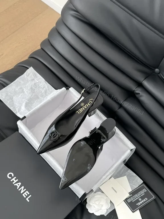 View 8 of Chanel-Inspired Black Patent Slingback Pumps: Sleek Elevation