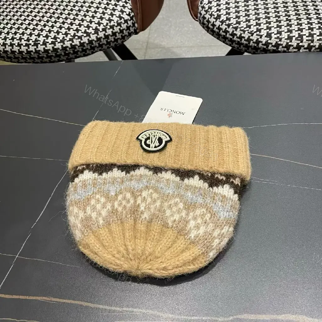 View 9 of Chunky Knit Beanie – Textured Camel Knit, Moncler-Inspired Patch, Luxury Warmth