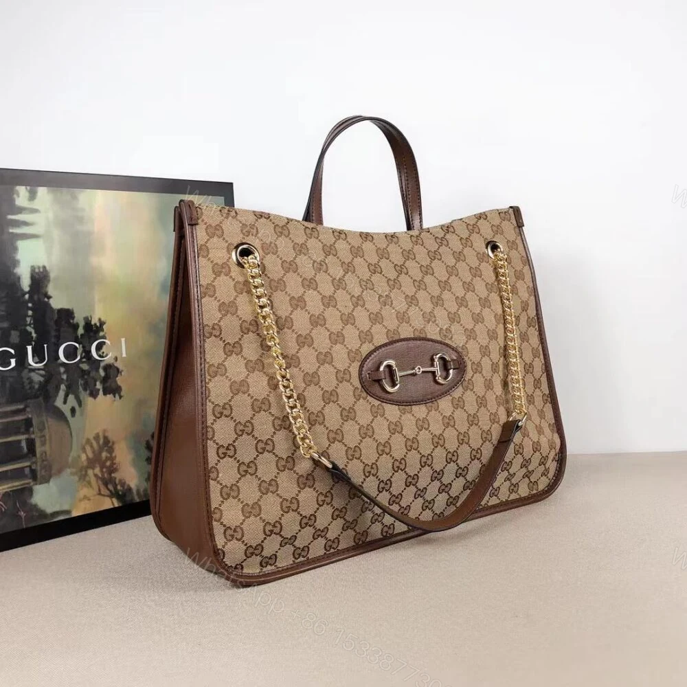 View 3 of Gucci Horsebit 1955 Shoulder Medium Tote Bag Brown 36Cm 623694