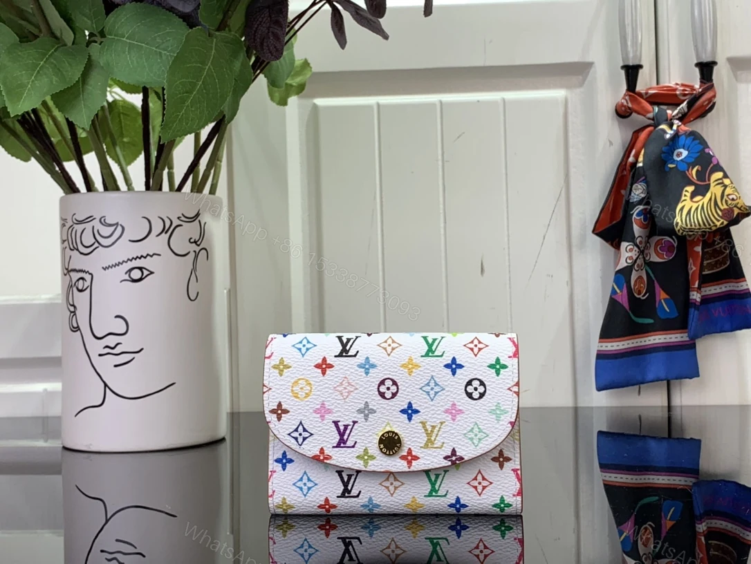 LV 精品仿製白色多彩按扣短夾彩虹Monogram小巧皮夾 — view 1