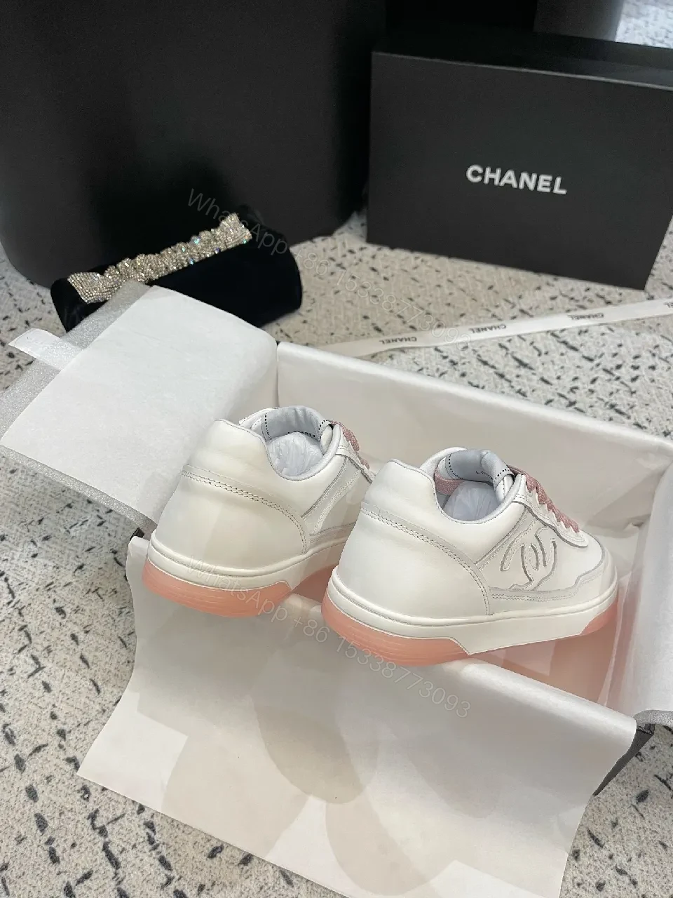 View 2 of White Leather Sneakers with Blush Accents — Luxe Everyday Comfort