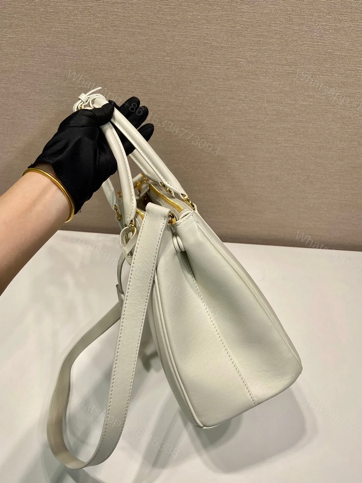 View 3 of LARGE GALLERIA BAG 32 IN WHITE SMOOTH CALFSKIN GOLD HARDWARE