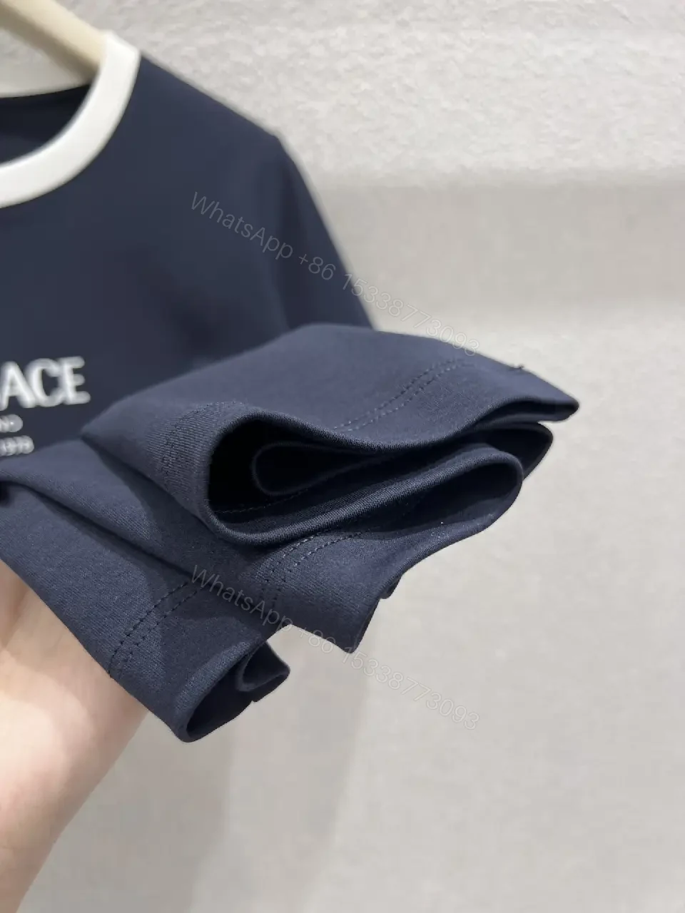 View 6 of Navy Cotton-Blend Tee: White Trim, Modern Luxe Statement