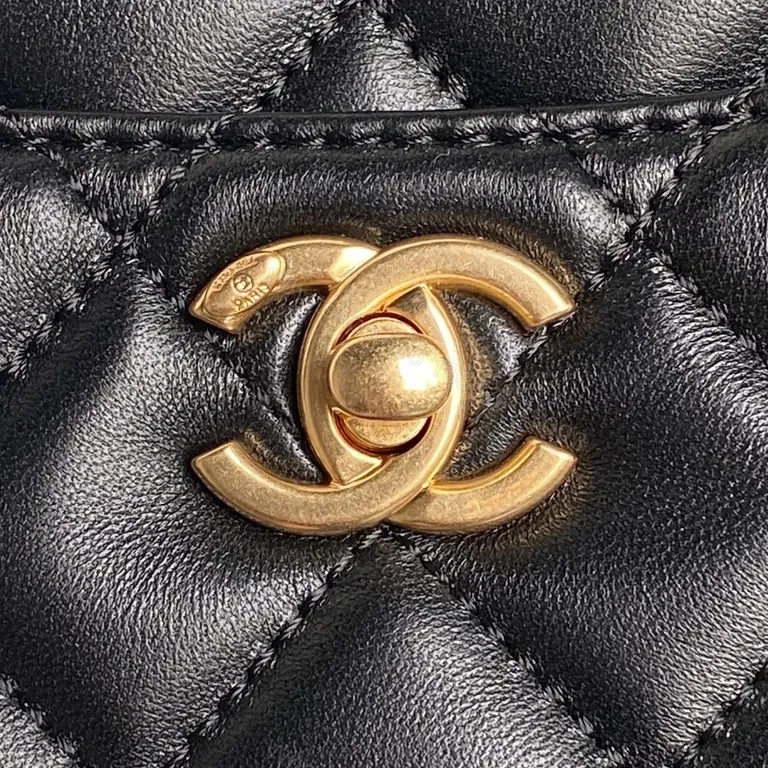 View 3 of Chic Black Quilted Shoulder Bag with Gold Chain (Diamond Stitch)