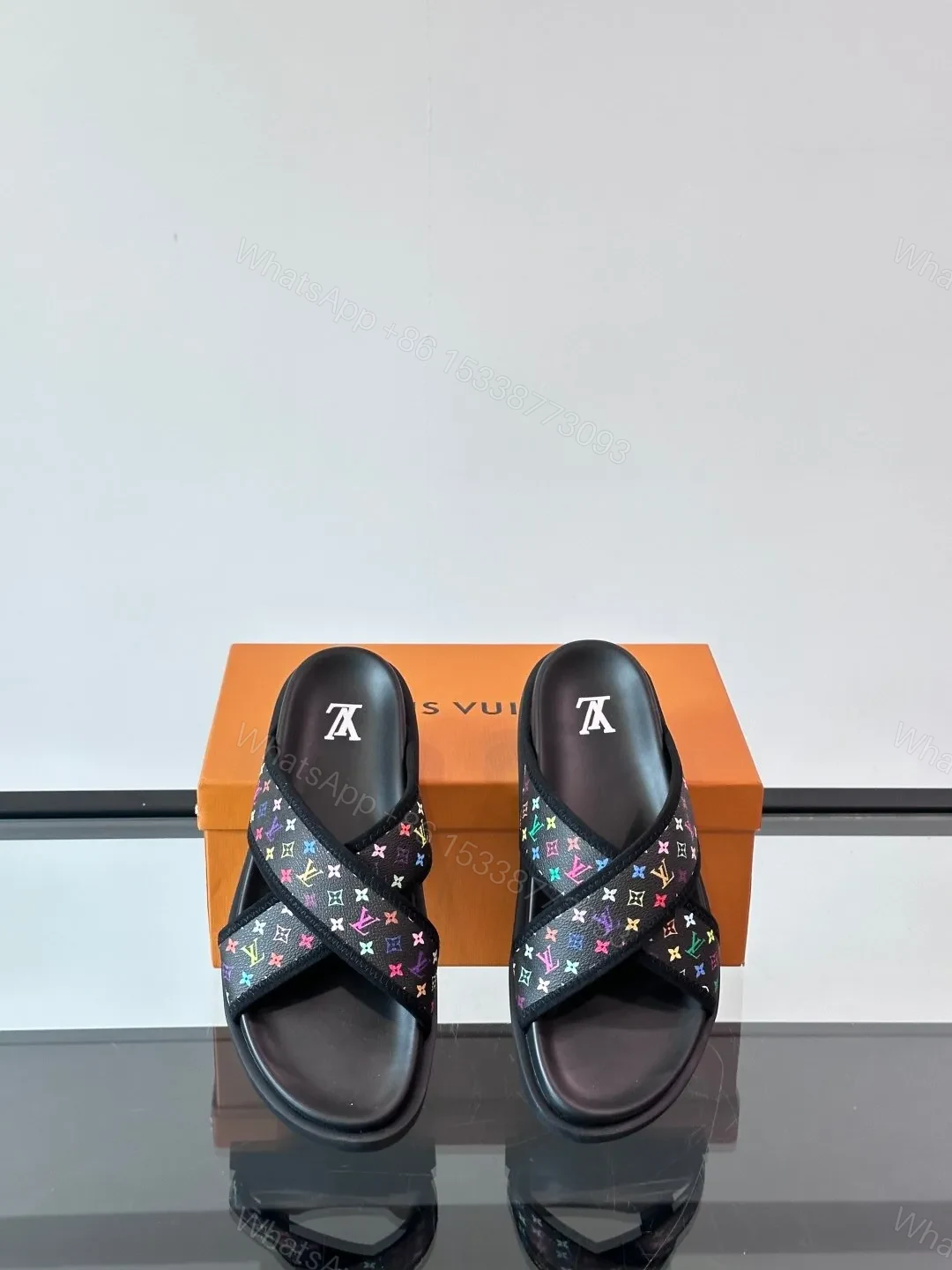 View 6 of LV Men Black Multicolor Canvas Slides