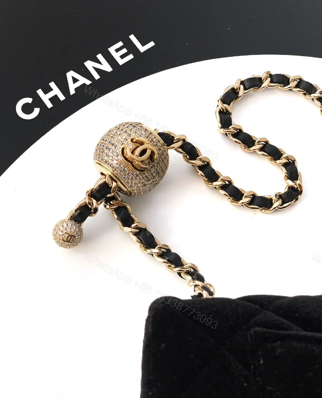 View 6 of Velvet Quilted Crossbody Bag with Gold Chain