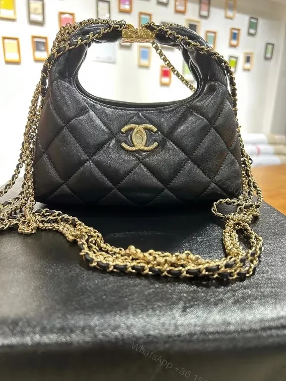 View 6 of Chanel-Style Black Quilted Mini Bag with Chain Strap