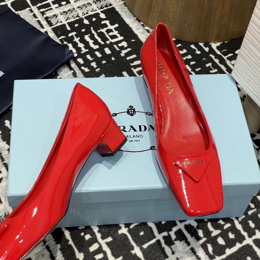 View 5 of 高仿Prada*1l628M方頭粗跟單鞋3.5CM紅色免檢版