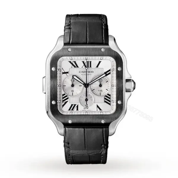 View 2 of Replica Cartier Santos de Cartier Men Automatic Silver Rubber Watch WSSA0017