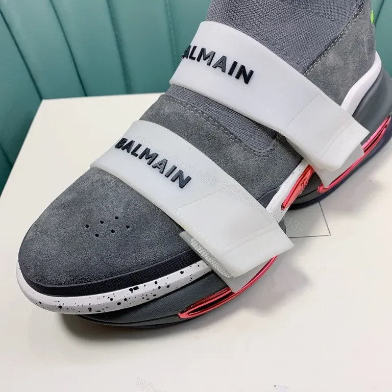 View 5 of Black Knit Balmain High-Top Sneakers: Luxe Comfort