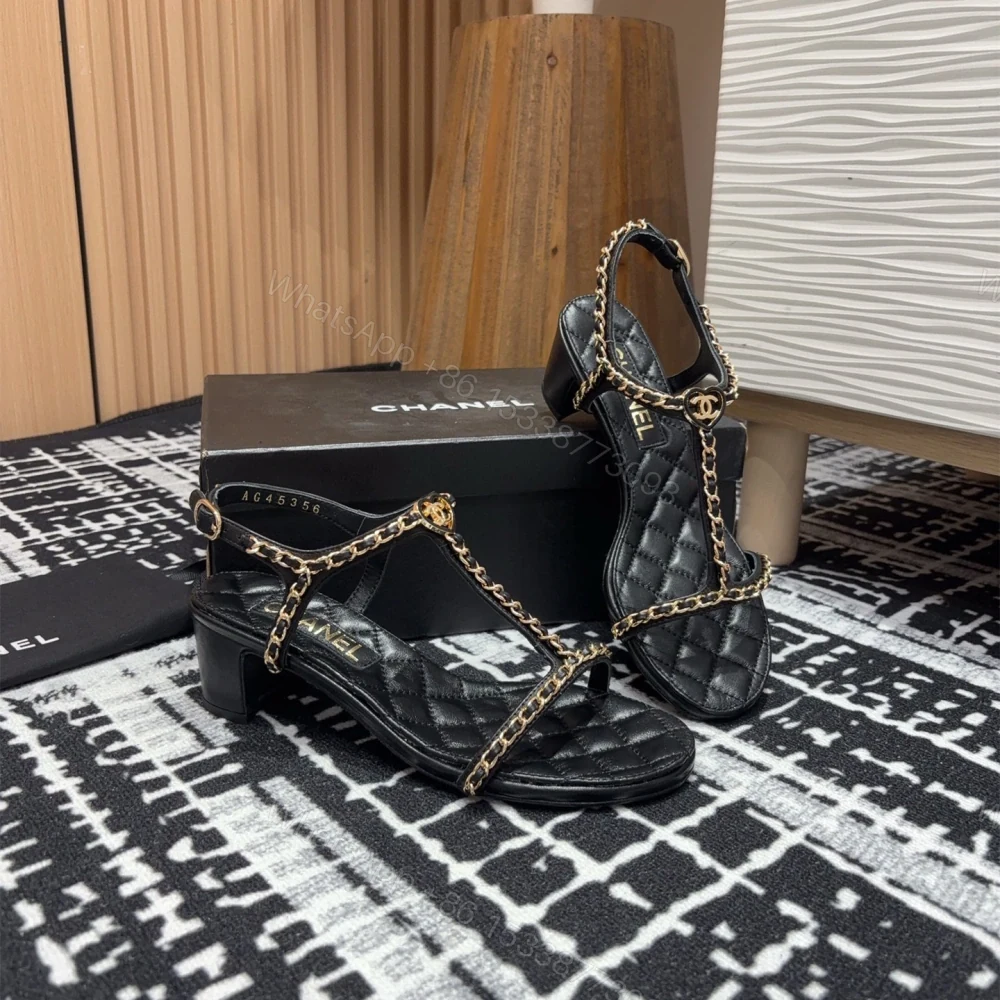 View 8 of 高仿Chanel*25C系列G36122X小羊皮中踭涼鞋黑色5CM免檢版