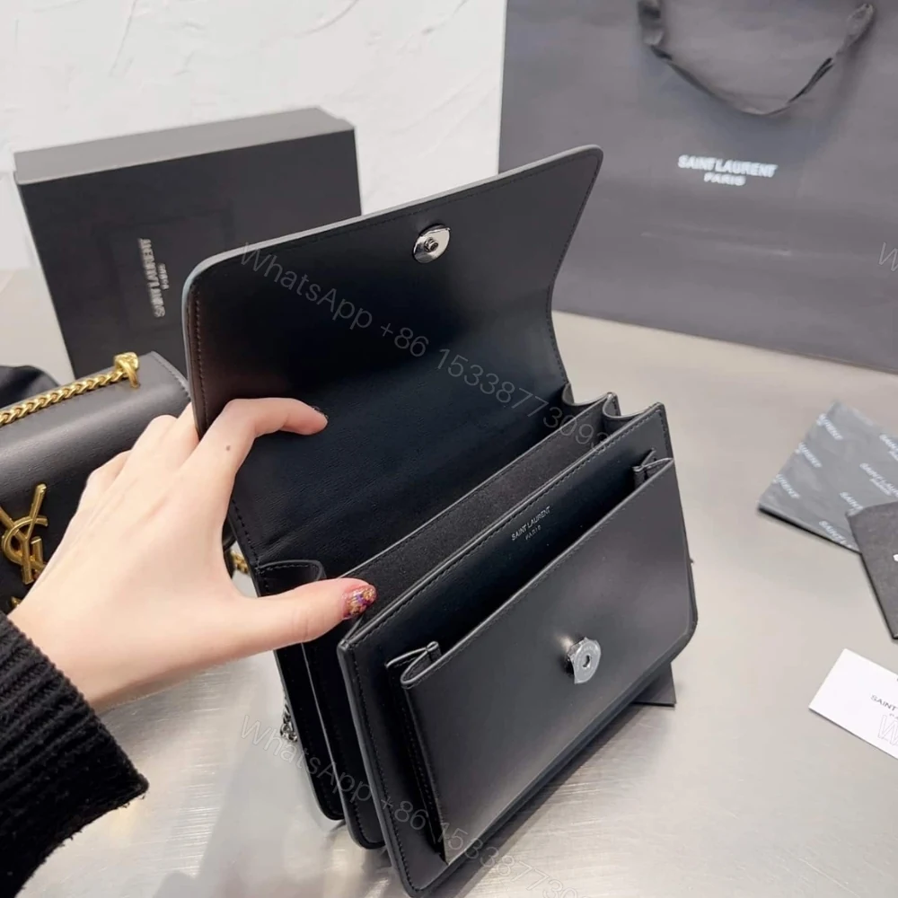 View 8 of Saint Laurent Sunset Medium Chain Bag In Smooth Black With Silver Hardware 22Cm 442906D420N1000