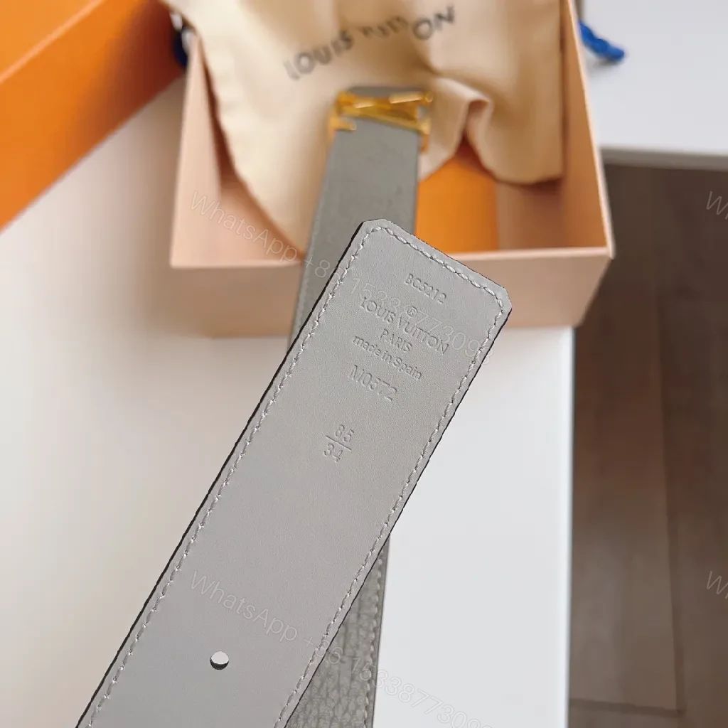 View 9 of Gray Leather Belt with Gold Buckle - Refined Style Accessory