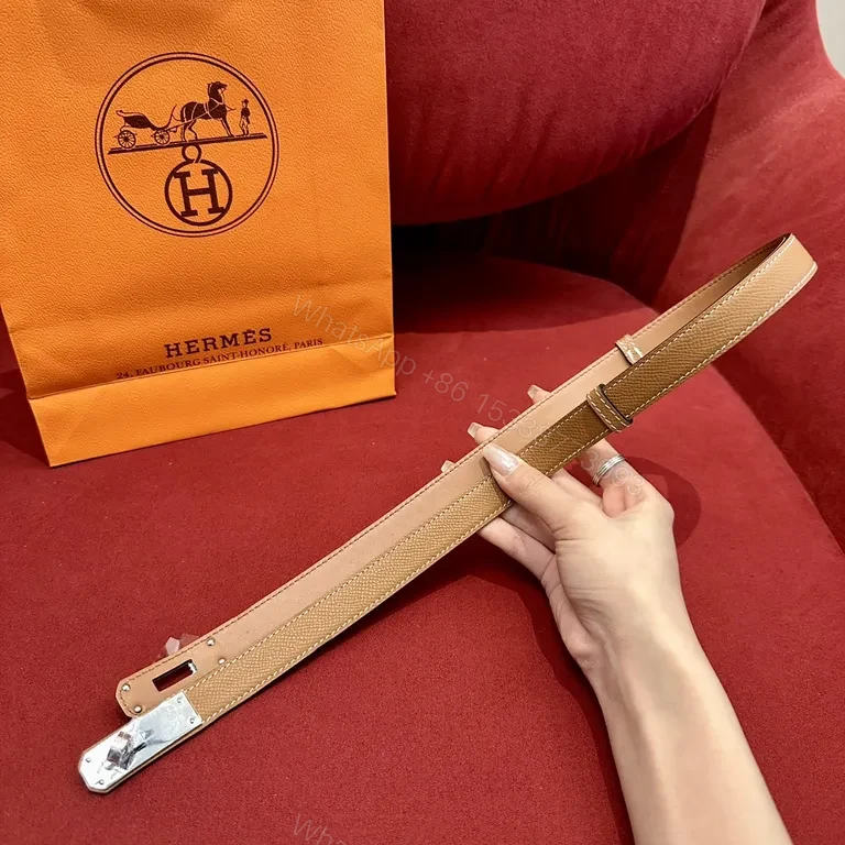 View 2 of Iconic H Buckle Leather Belt â€” Timeless Tan Calfskin