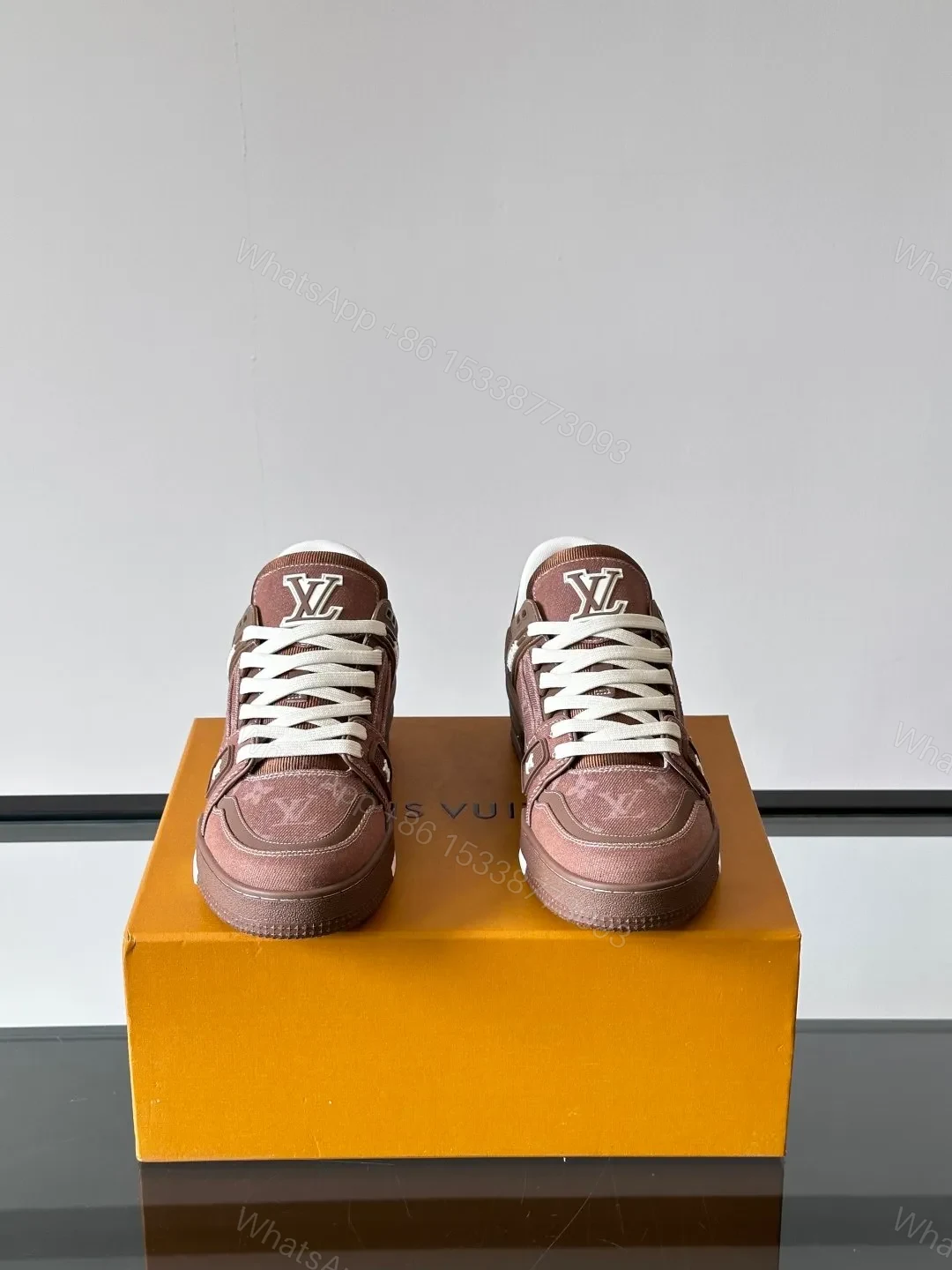 View 2 of LV Men Brown Suede Leather Sneakers