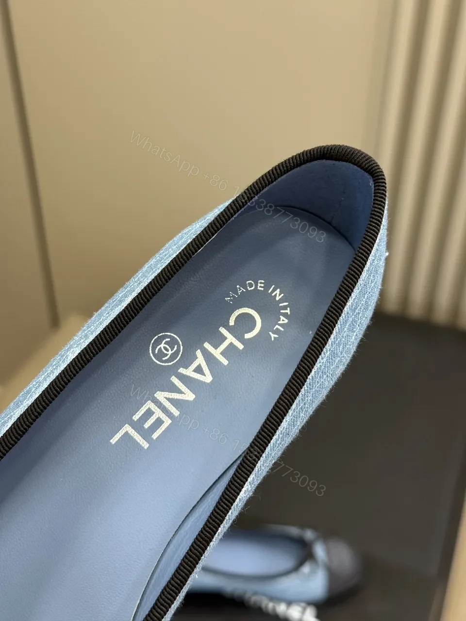View 7 of Denim Textured Ballet Flats with Logo Embellishment - Effortless Comfort