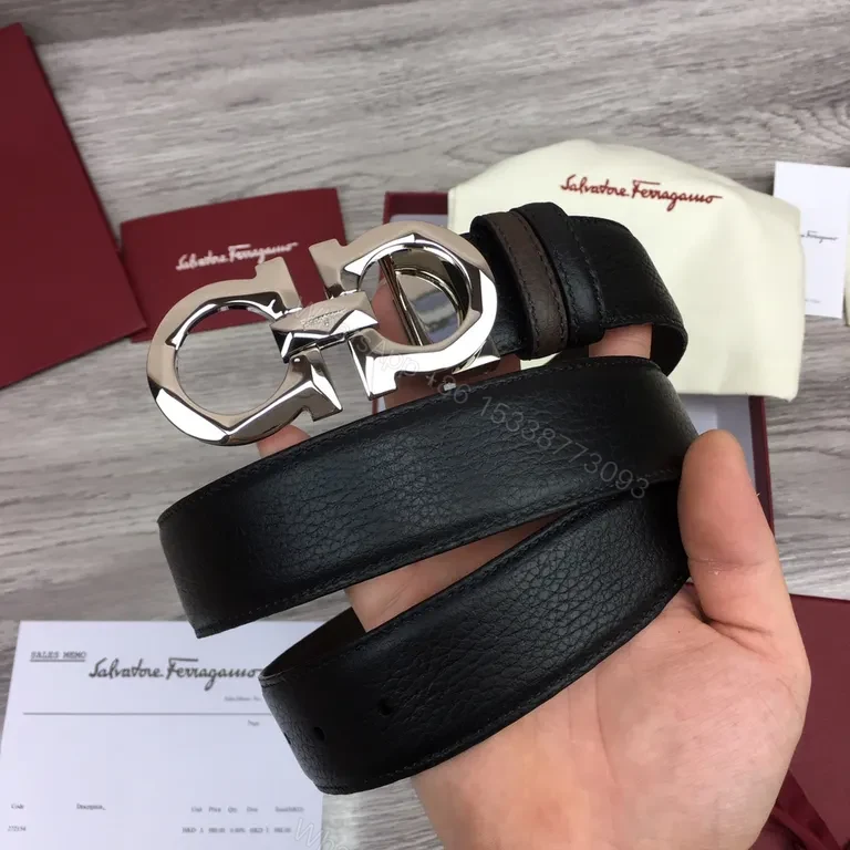 Bold Gancini Belt with Silver Buckle - Ferragamo Signature Leather Belt — view 1