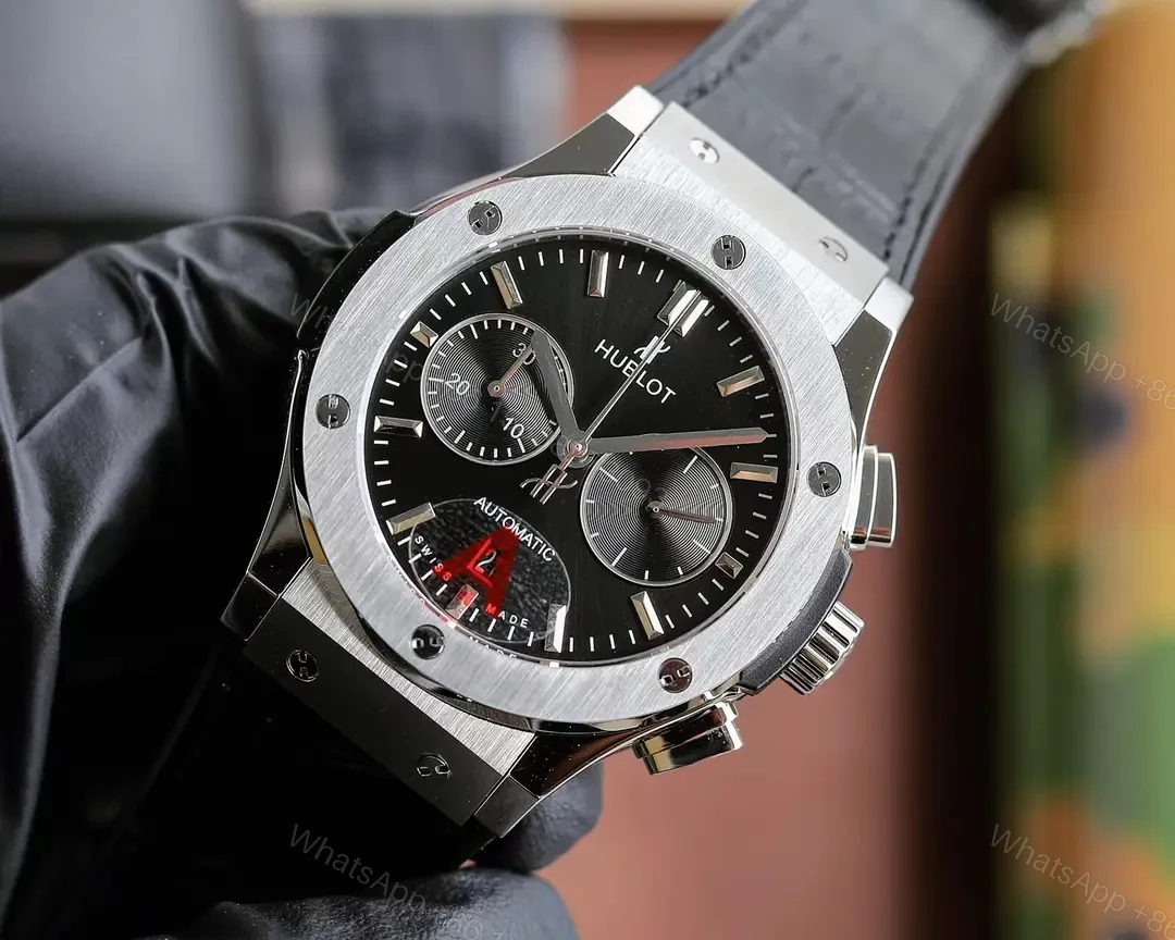 View 3 of Super Clone Hublot Classic Fusion Black Dial Leather Strap Premium 45MM HUBLOT-CF-BLK-L45