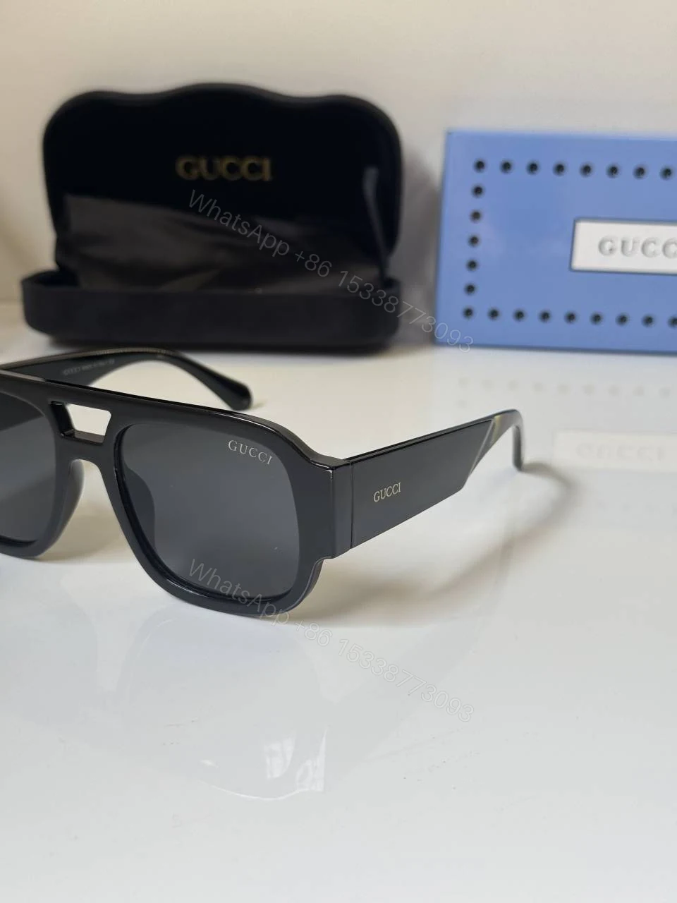 View 4 of First Copy Gucci Wraparound Sunglasses Black Frame Grey Lens