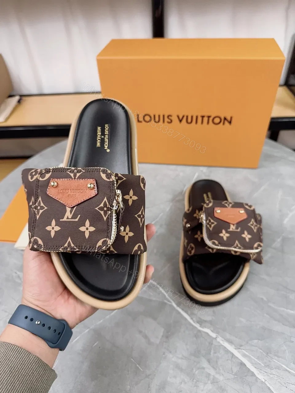 View 7 of Brown Monogram Leather-Trim Slides: Everyday Luxury Footwear