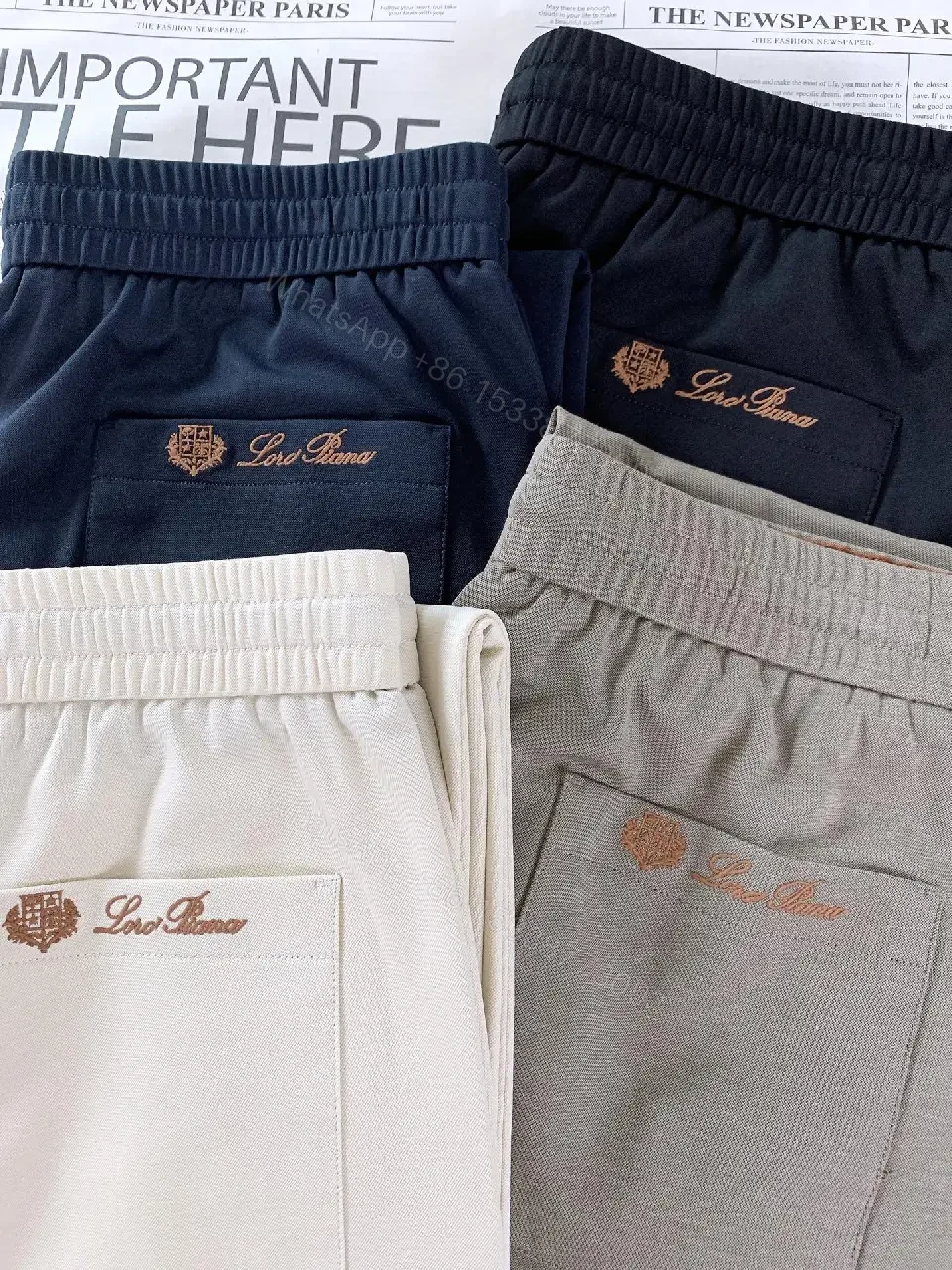 View 7 of Light Beige Drawstring Relaxed Pants with Elastic Waist, Smooth Solid Fabric, Full-Length Straight-Leg