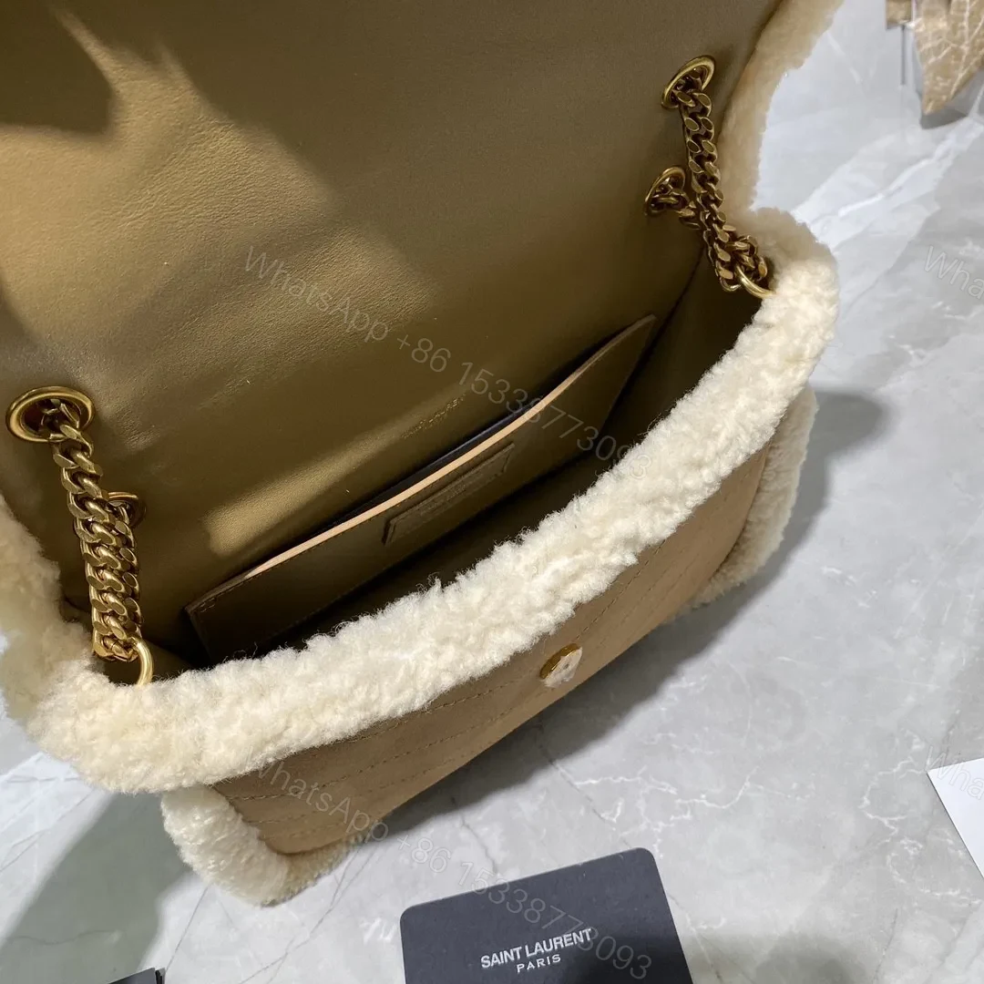 View 5 of Saint Laurent Medium Niki Shoulder Bag in Tan/Cream Nubuck and Shearling Brown Beige