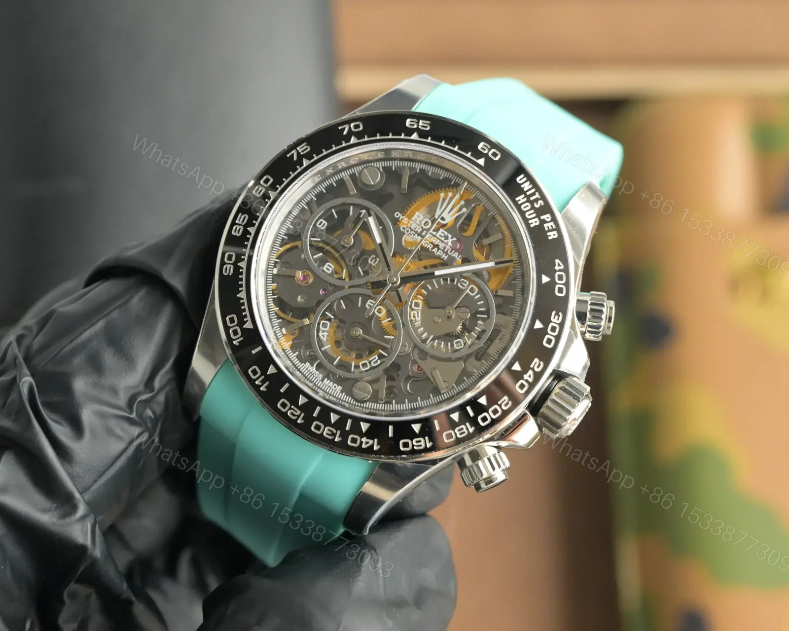 View 3 of Rolex Daytona Carbon Skeleton Black Dial Tiffany Strap Edition 40mm RG-DAYTONA-CARBON-SKELETON-TIFFANY