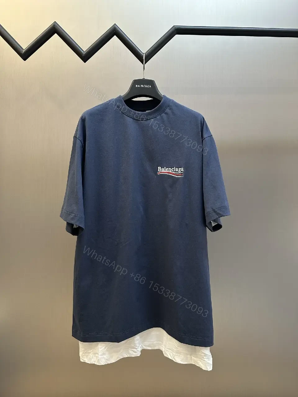 View 8 of Navy Cotton Oversized Tee with Balenciaga Logo Feature