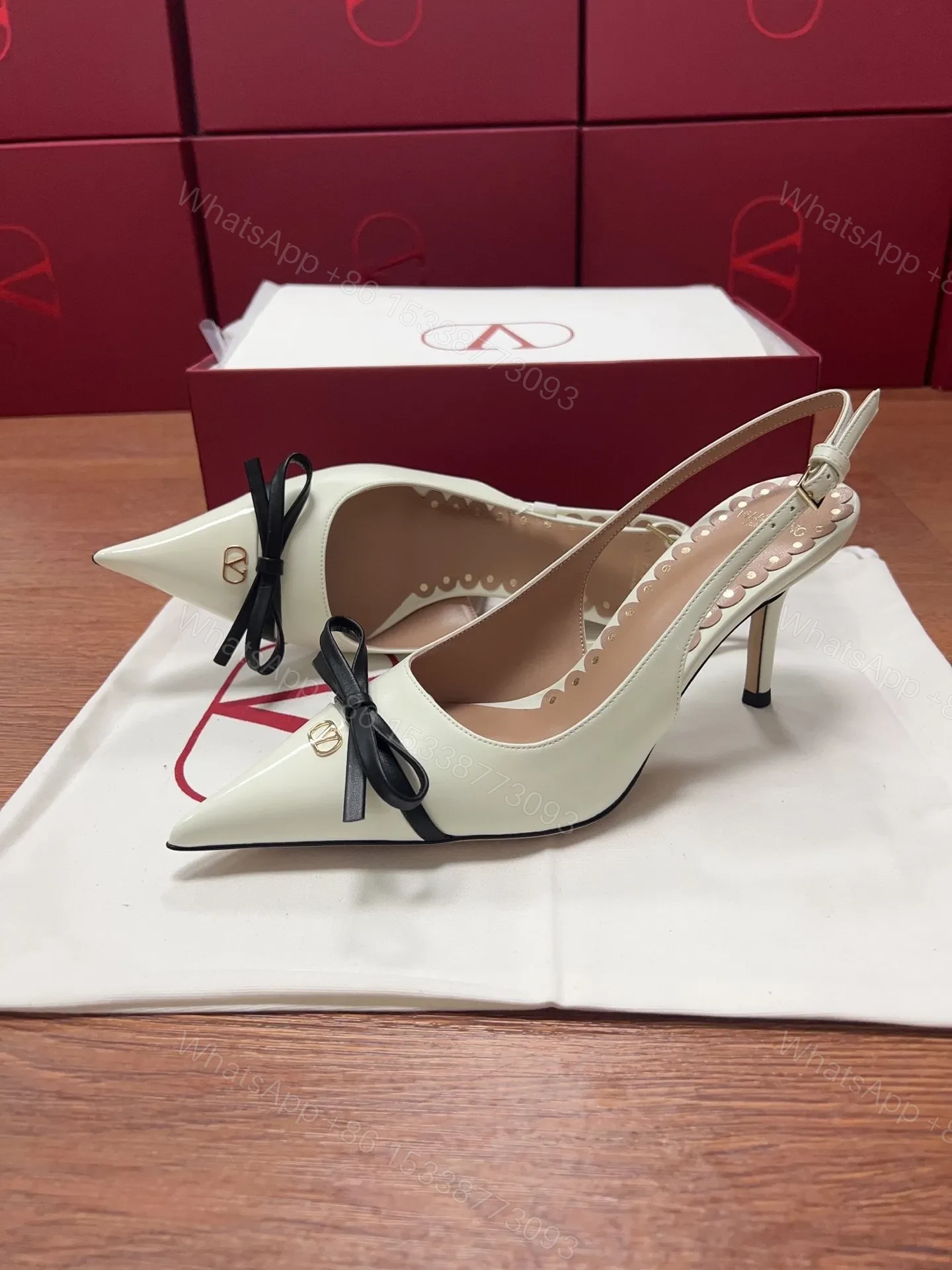 View 3 of Valentino Women White Patent Leather Pointed Slingback Pumps