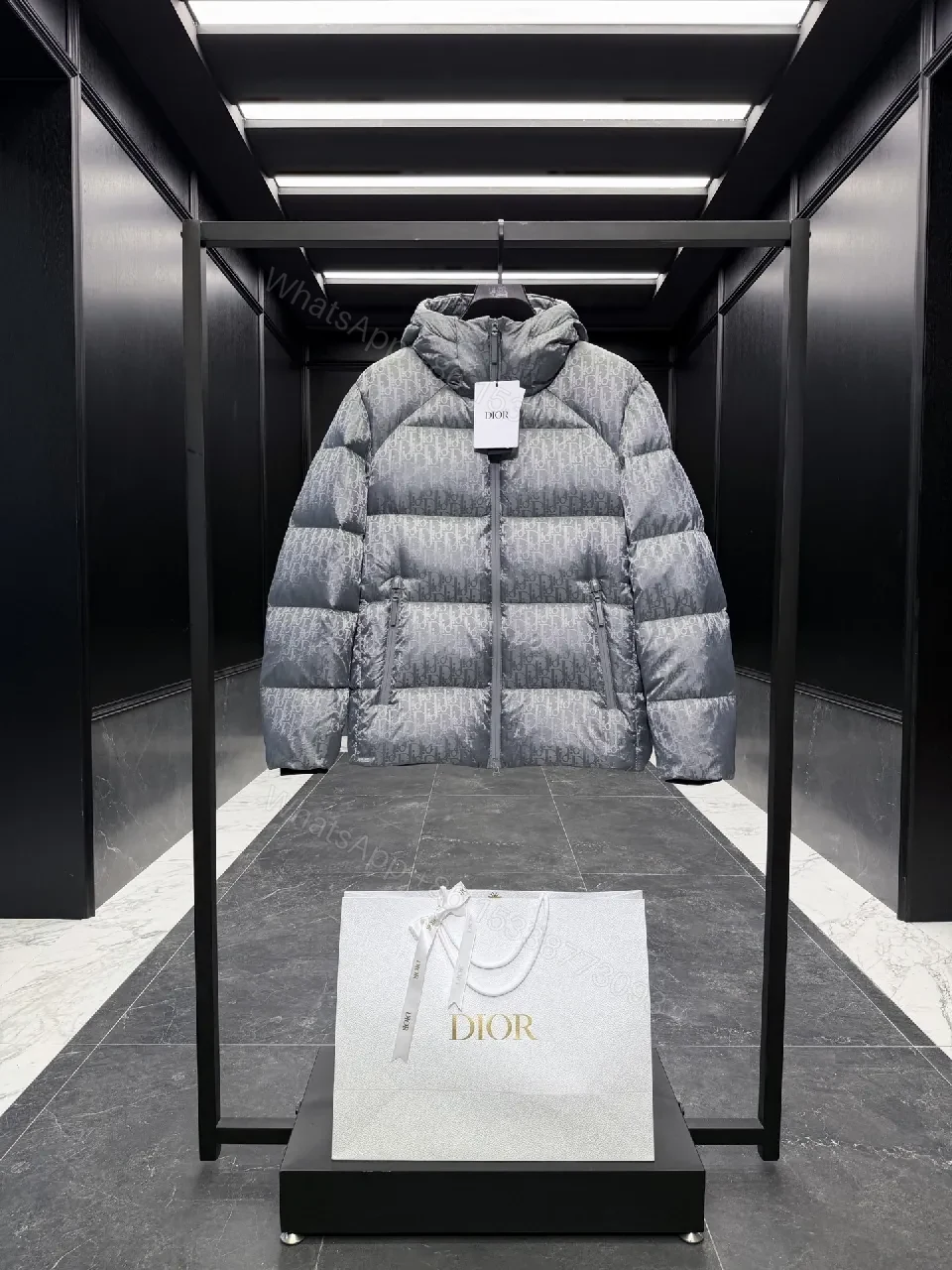 Short-Patterned Down Jacket: Luxe Monogram, Warm & Water-Repellent — view 1
