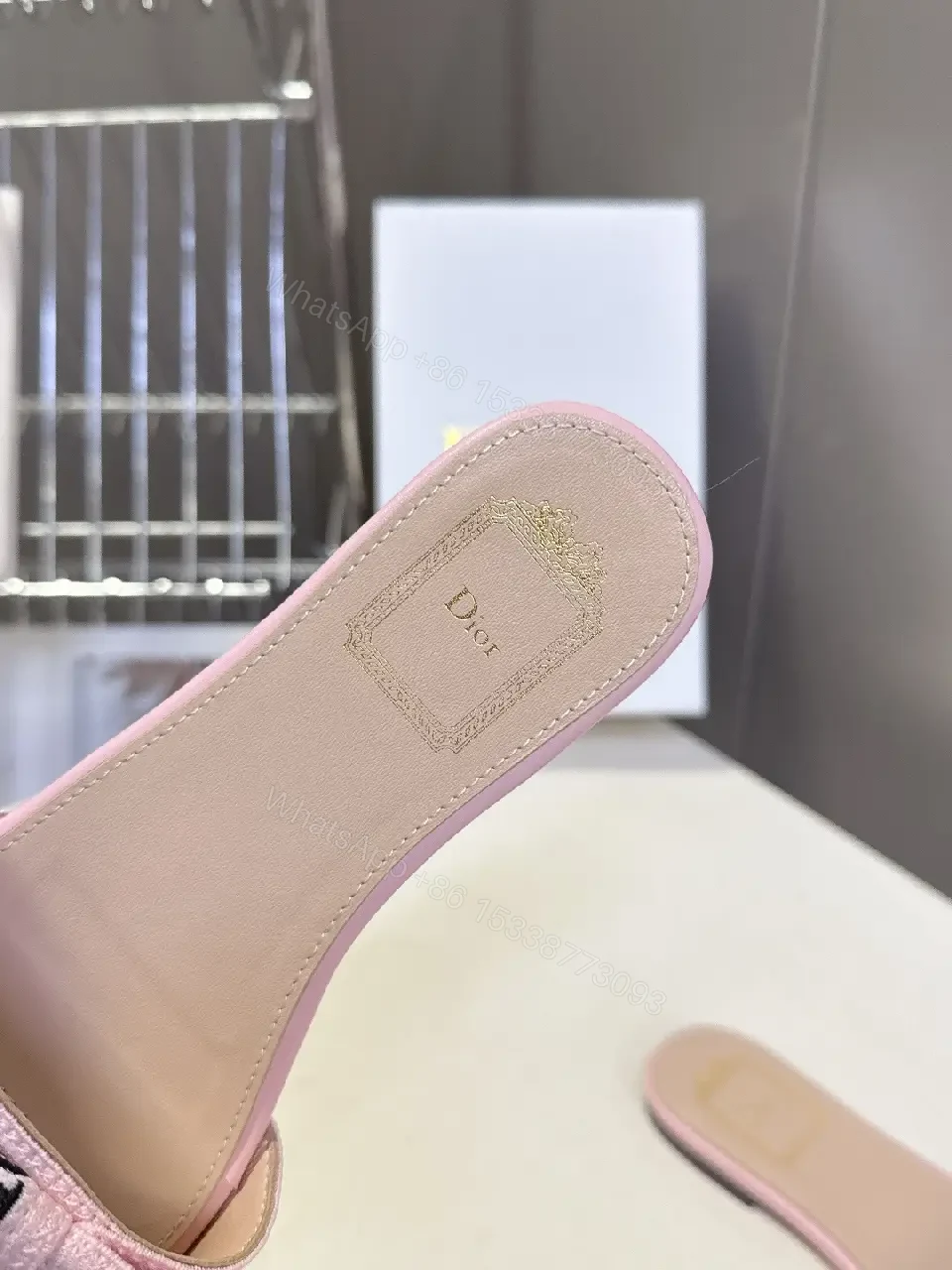 View 2 of Pink Satin Dior-Logo Bow Slip-Ons