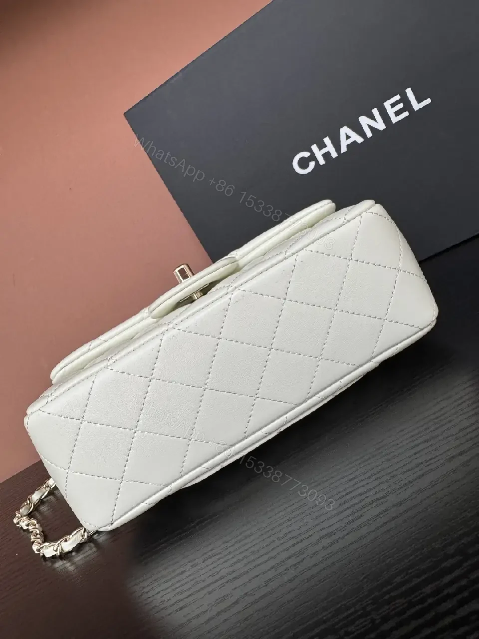 View 5 of White Quilted Luxe Handbag with Diamond Bow Charm - Satchel Style