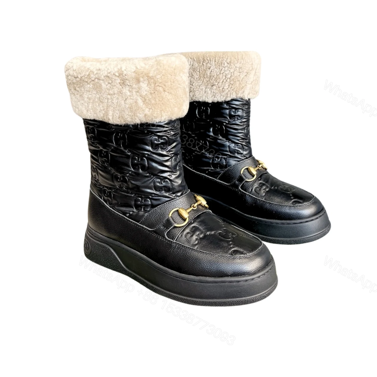 GUCCI 1955 HORSEBIT SNOW BOOTS JACQUARD FABRIC BLACK — view 1