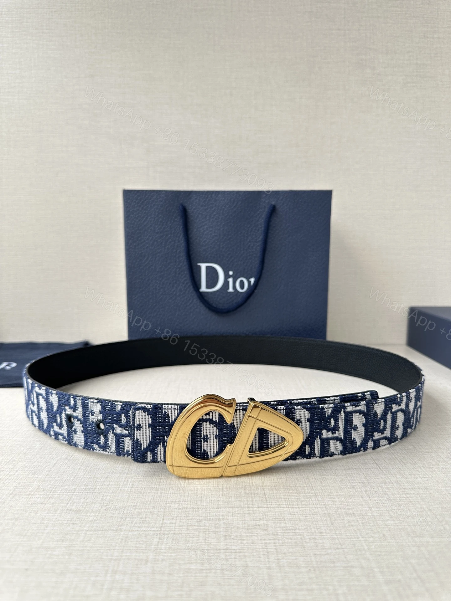 Dior原單男女款CD藍白老花帆布皮帶時尚百搭休閒通勤設計款 — view 1