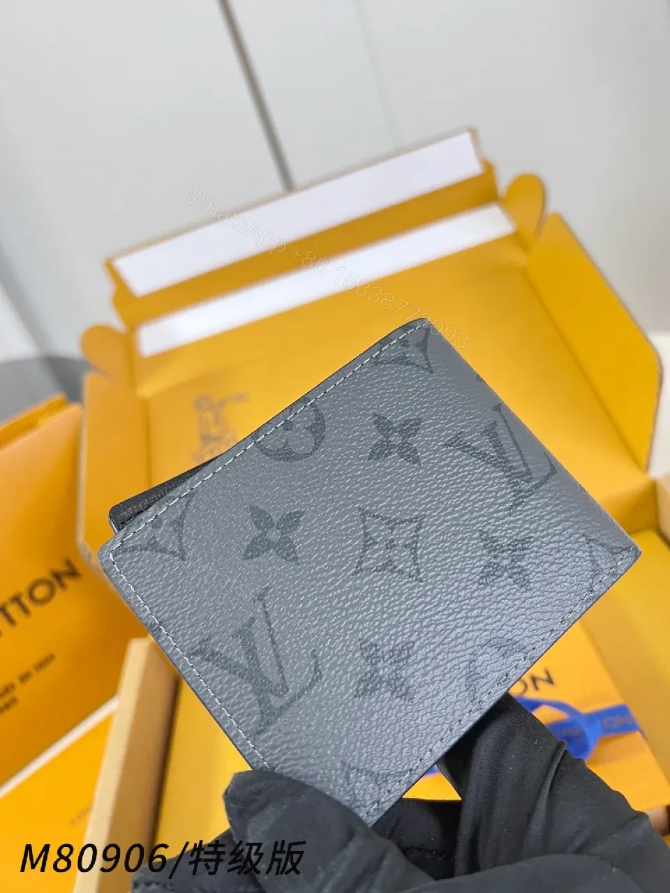 View 2 of Charcoal Monogram Leather Wallet: Slim, Organized Luxury