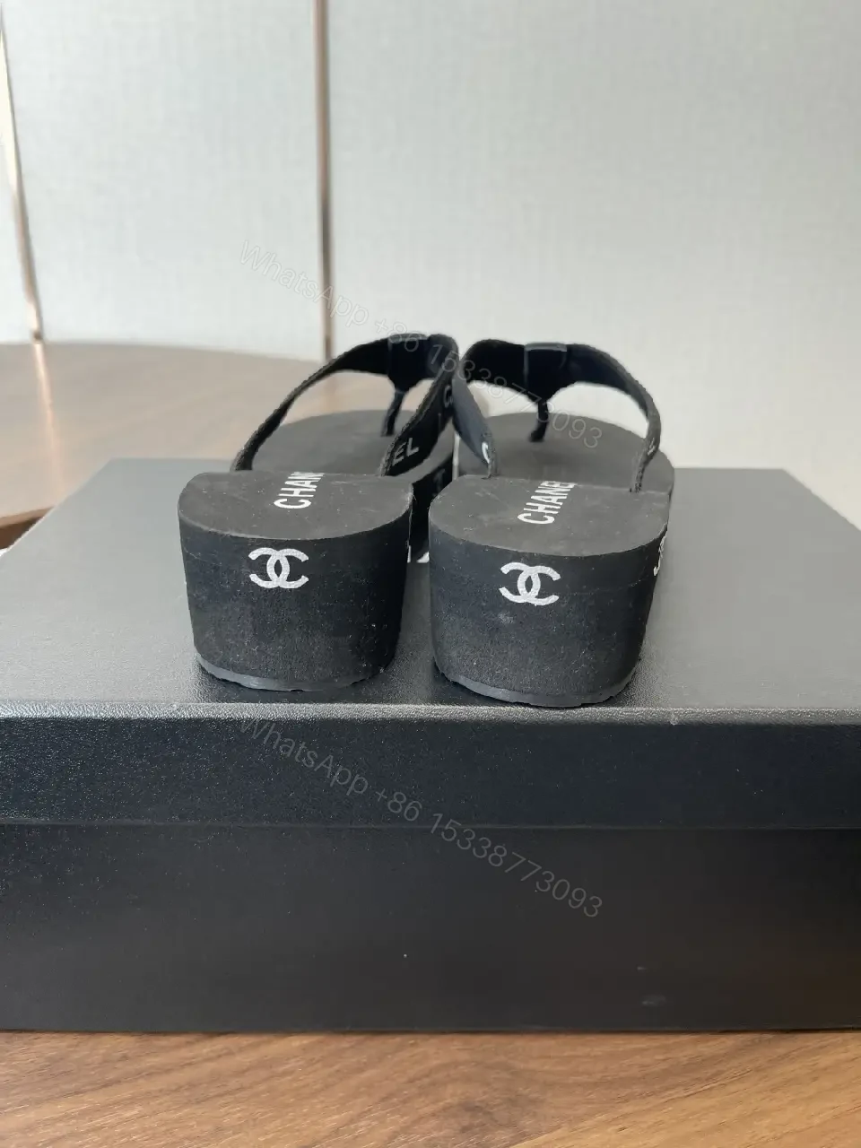 View 3 of Black Faux-Leather Flip-Flops: Luxe Minimalist Comfort